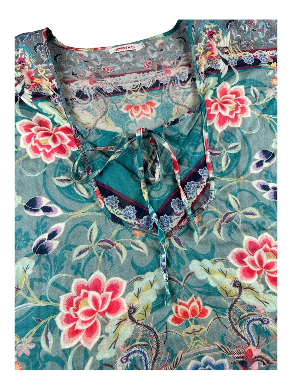 Johnny Was Teal Floral Poncho Blouse L Sheer Boho Oversized Artsy Tunic Top - Picture 6 of 11